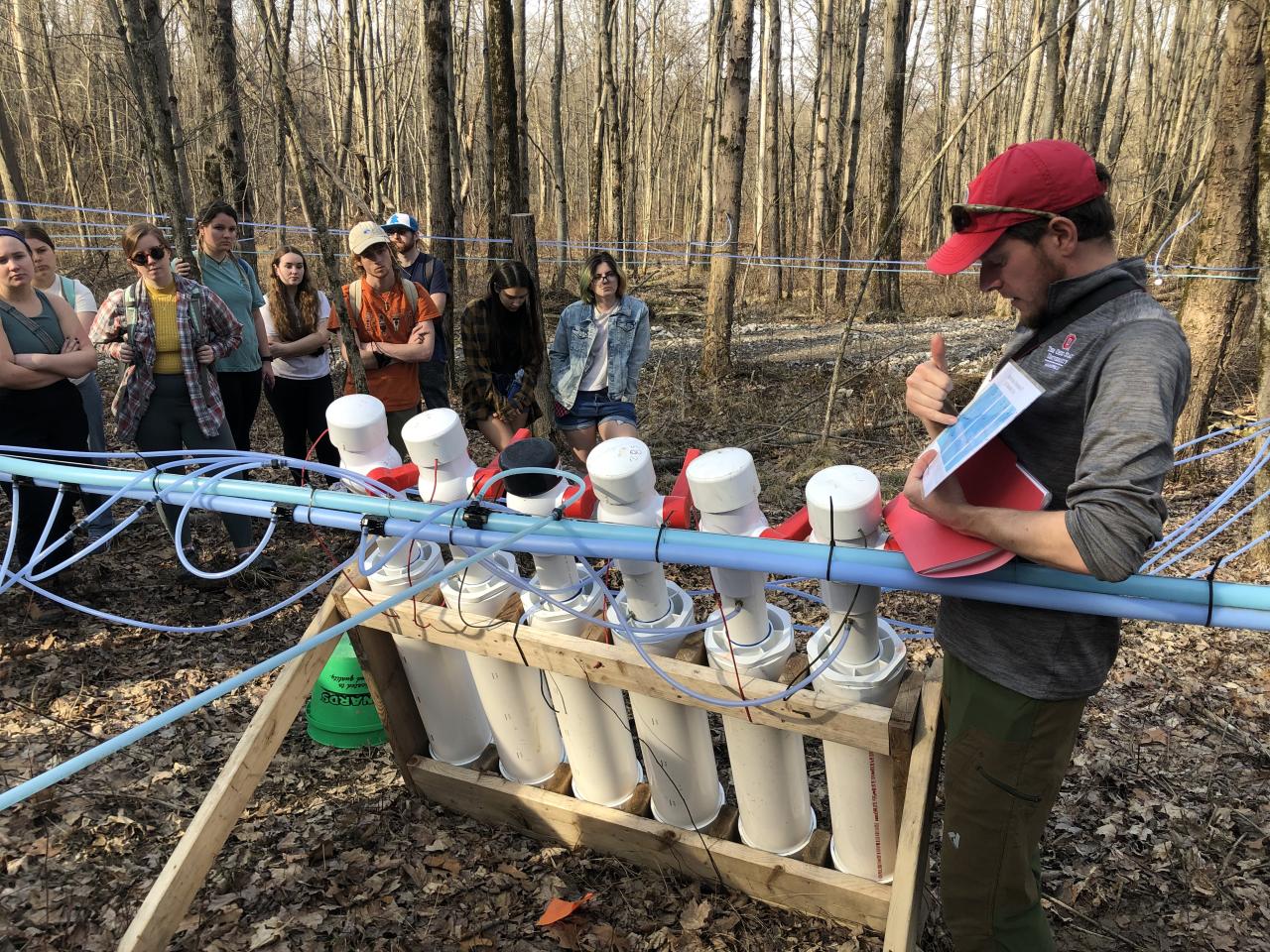 A PVC-chamber holds a maple tree’s sap produced within a 24-hour period