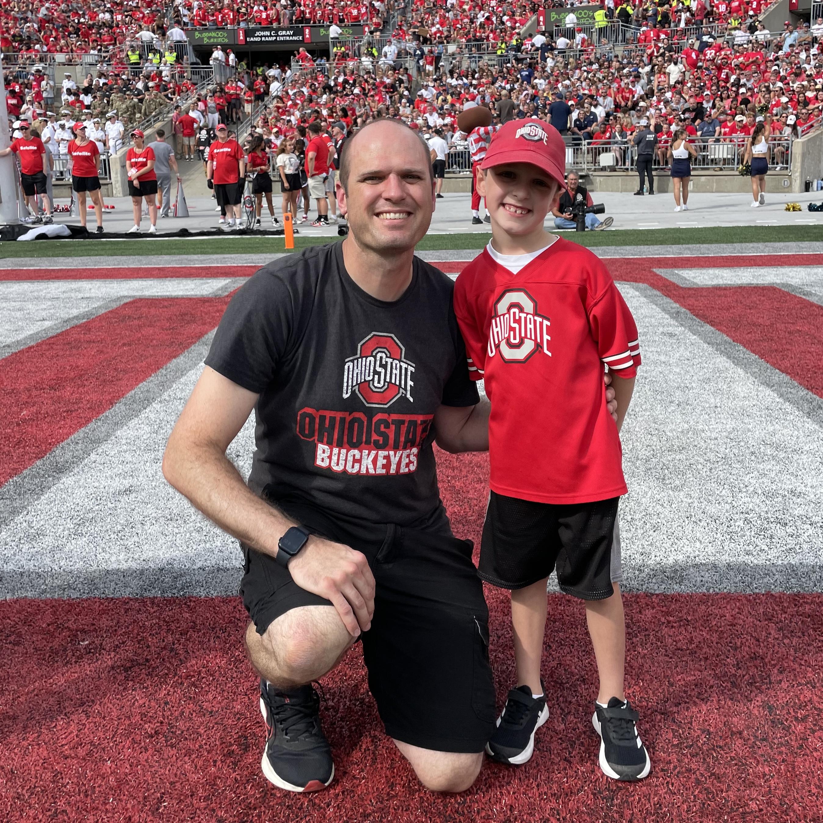 Andrew and his sone in the endzone of Ohio Stadium