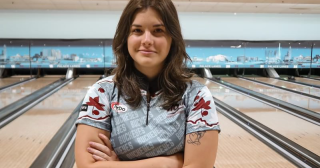 headshot of Diana Ceban with bowling lanes in the background