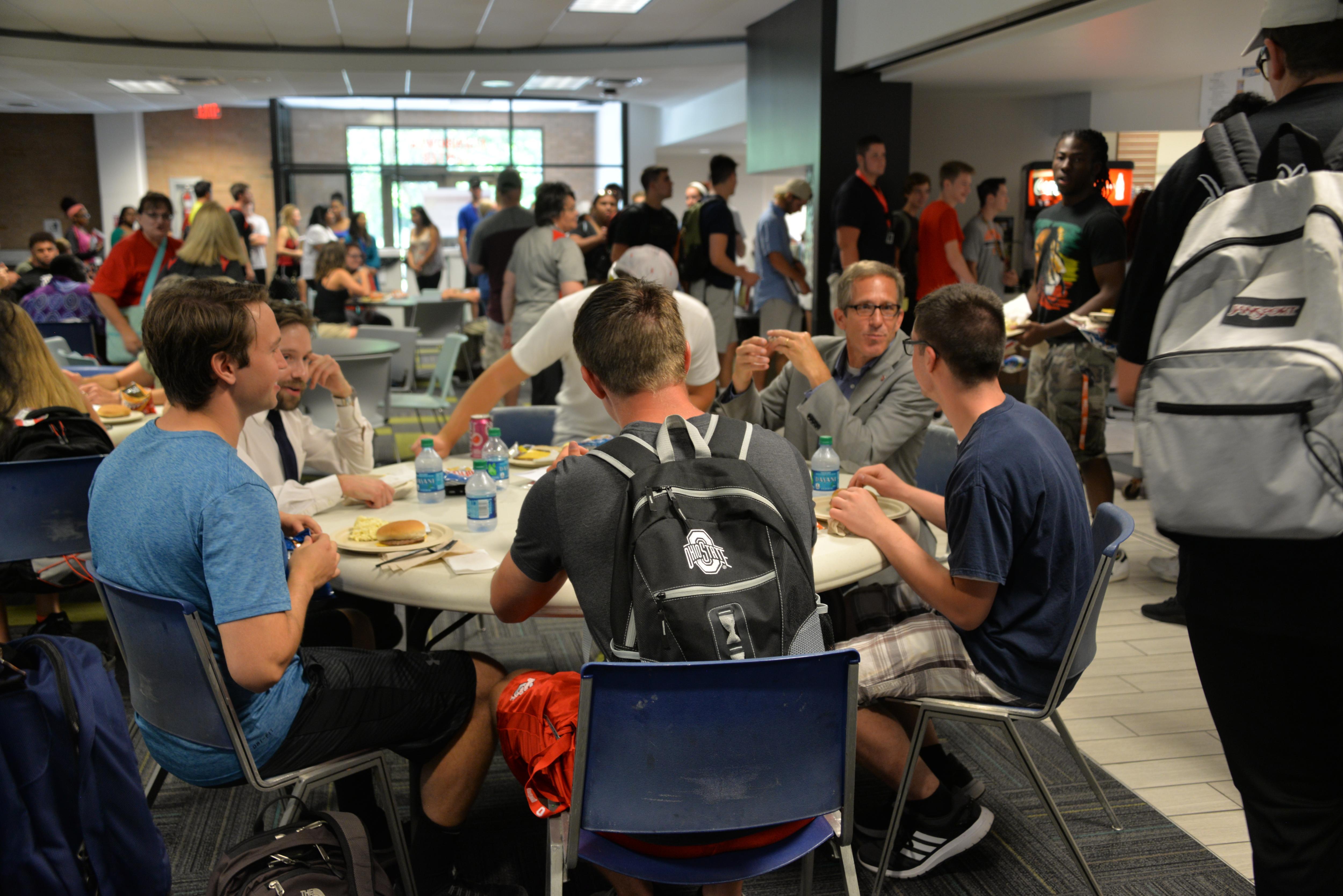 three separate images of students using campus dining facilities