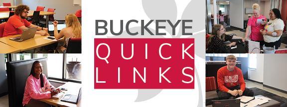 Word with Buckeye Quick Links and four images of students around campus