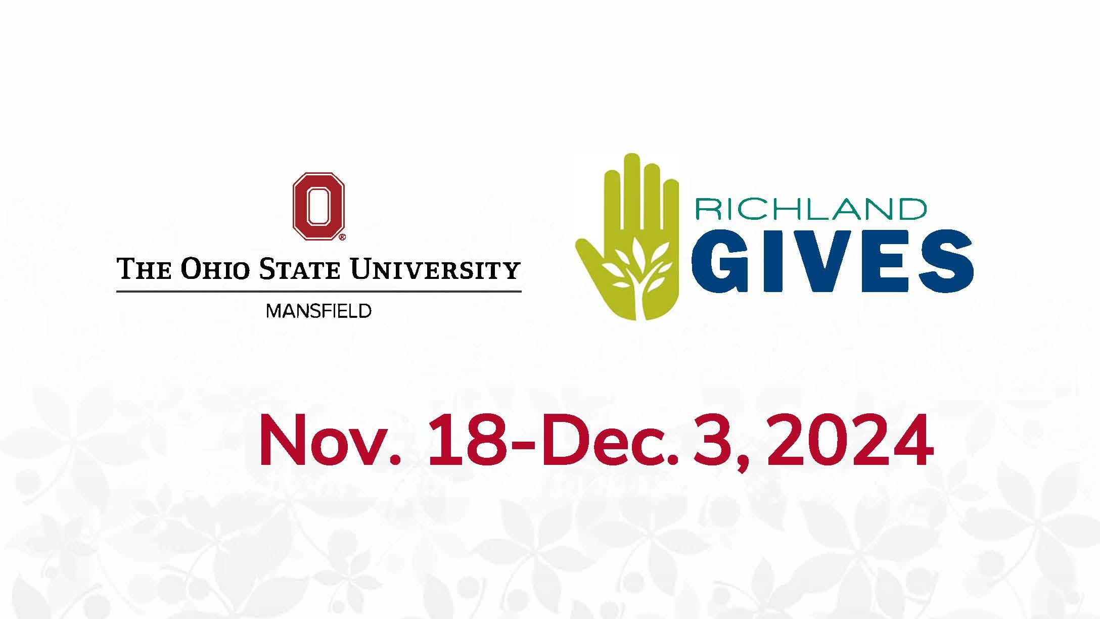 graphic with words Richland Gives, Ohio State University at Mansfield and the dates November18 through December 3, 2024