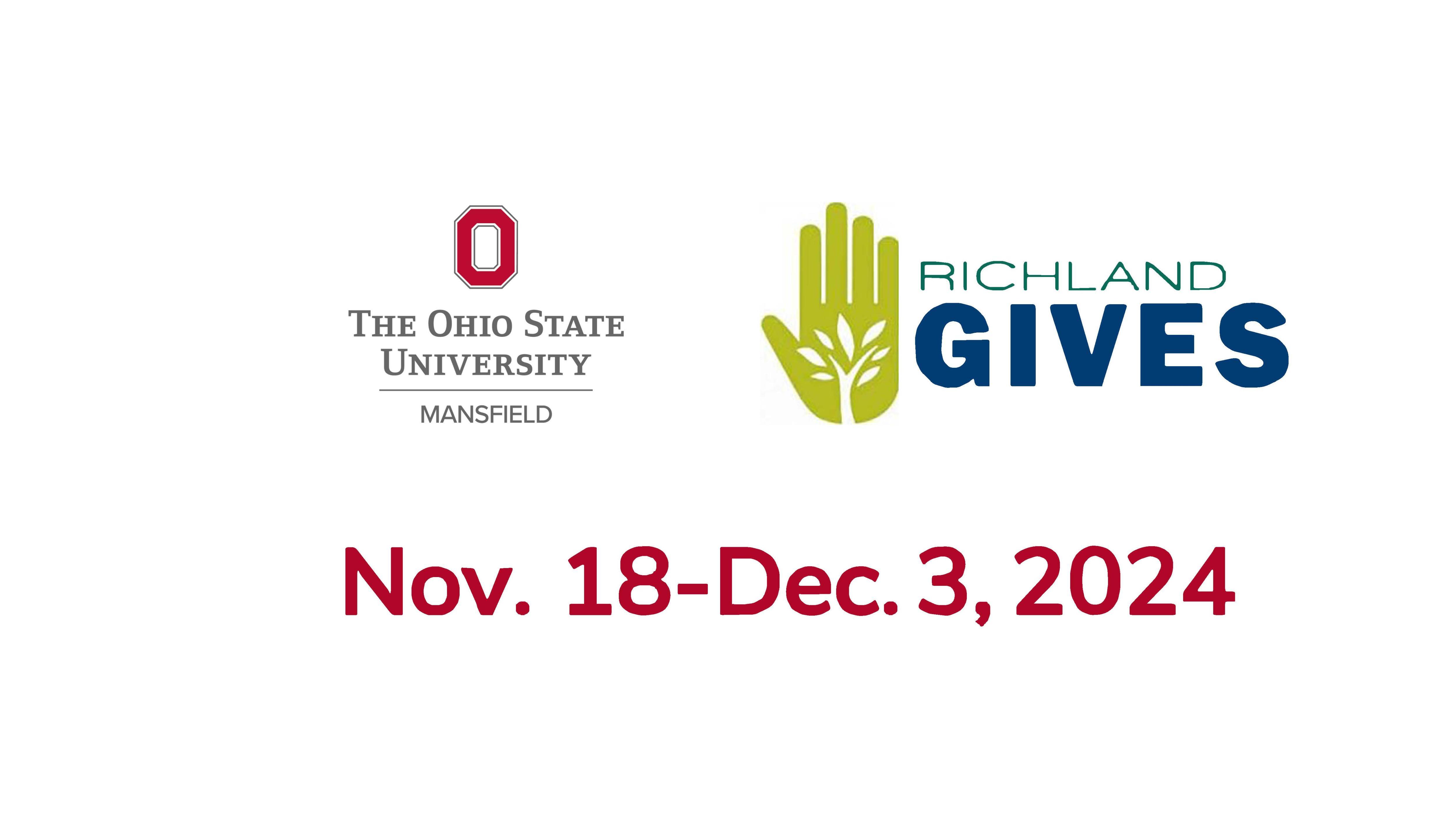 graphic with words Richland Gives, Ohio State University at Mansfield and the dates November18 through December 3, 2024