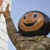 a photo of a Brutus statue wearing a military uniform