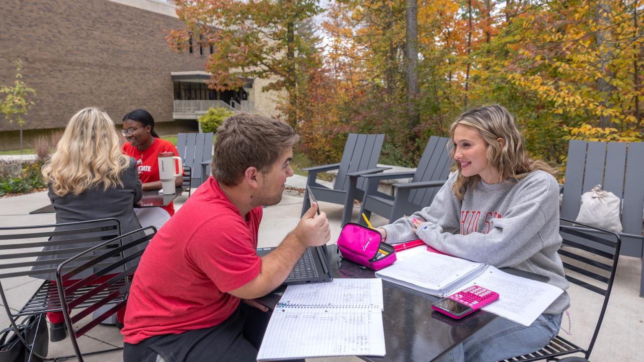 students sitting outside of Ovalwood Hall